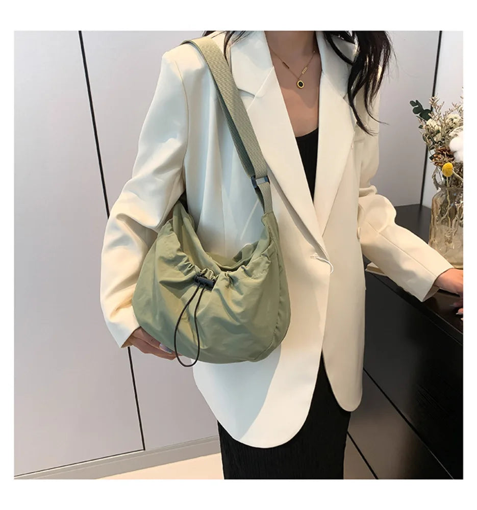 Nylon Pleated Shoulder Bag – Casual Crossbody Tote