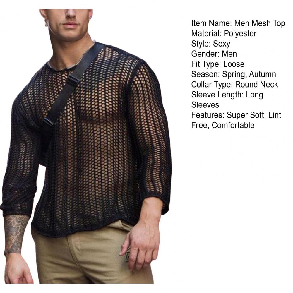 Wear Men Mesh T-shirts Bottoming Shirt Knitted Mesh Top Clothing Autumn Men Knitted Mesh Top Long Sleeve Tees Club Streetwear