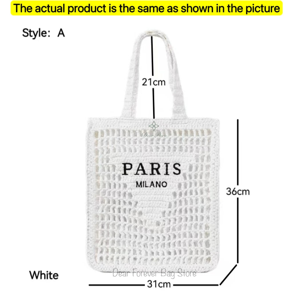 Women's Summer Beach Straw Style Tote Bag Handwoven Large Capacity Luxury Designer Travel Handbags Casual Portable Shoulder Bags