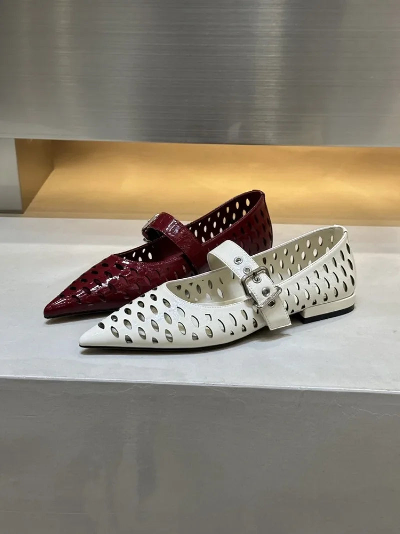 Women Sandals Pointed Toe  Flats Hollow Loafers Shoes