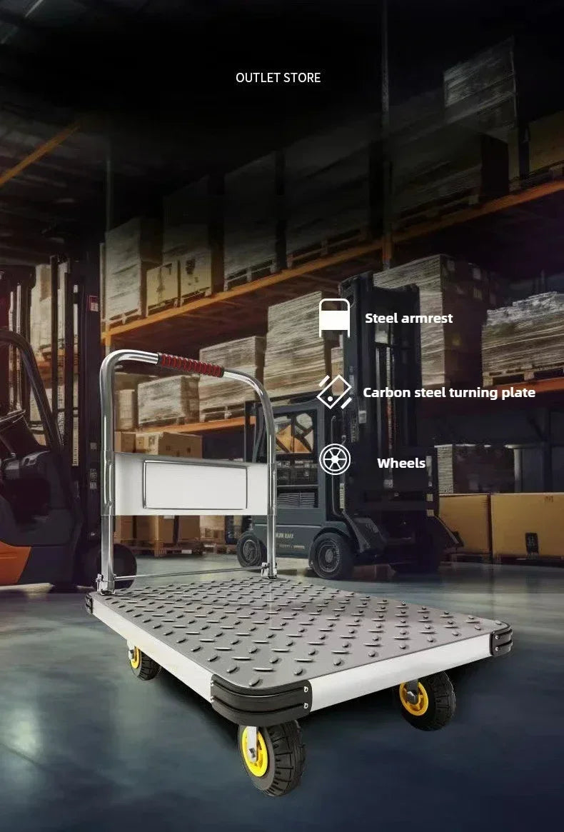 Steel plate trolley, four-wheel  truck, express pulling flatbed cart, small cart folding trailer, pushing and pulling trolley