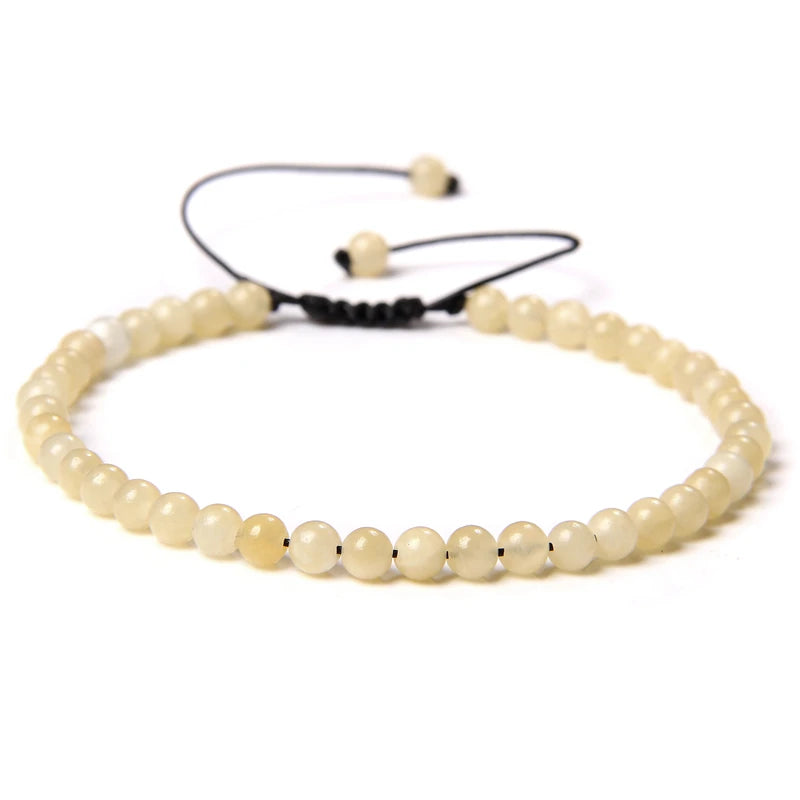 4MM Natural Stone Beaded Bracelet – Adjustable Unisex Quartz