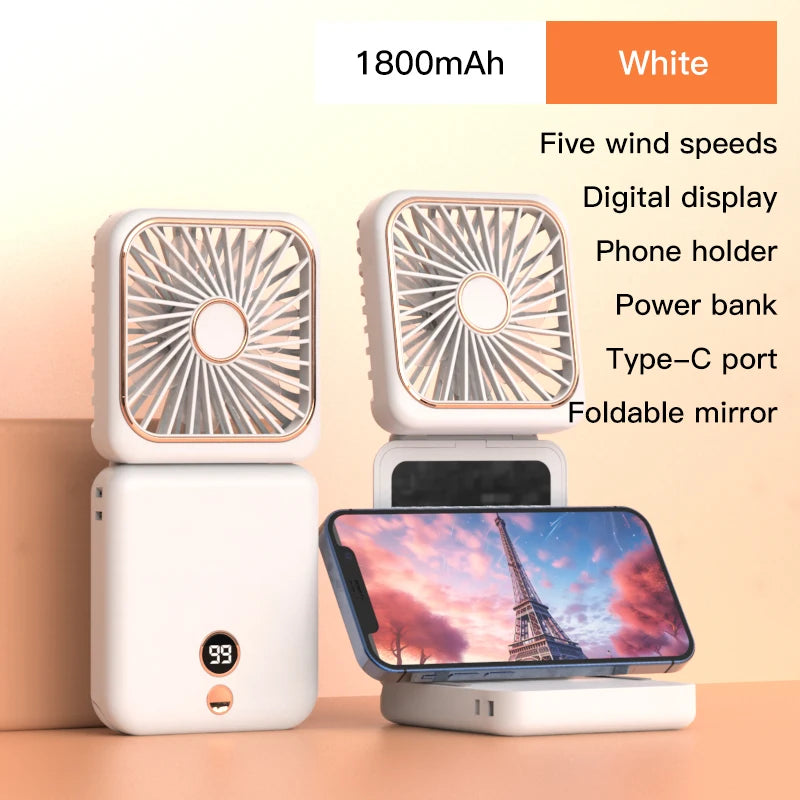 3-in-1 Mini Portable Neck & Handheld Fan with Power Bank