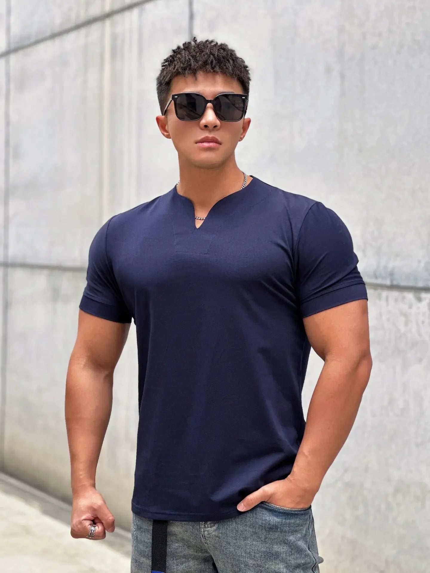 Men’s Slim Fit V-Neck T-Shirt – Summer Cotton Gym Tee