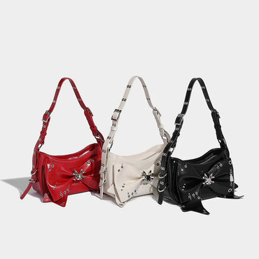 Spice Girl Rivet Bolsos Mujer Motorcycle Bow Bag Underarm Shoulder Bags American Style Sac Femme New Adjustable Strap Bolso