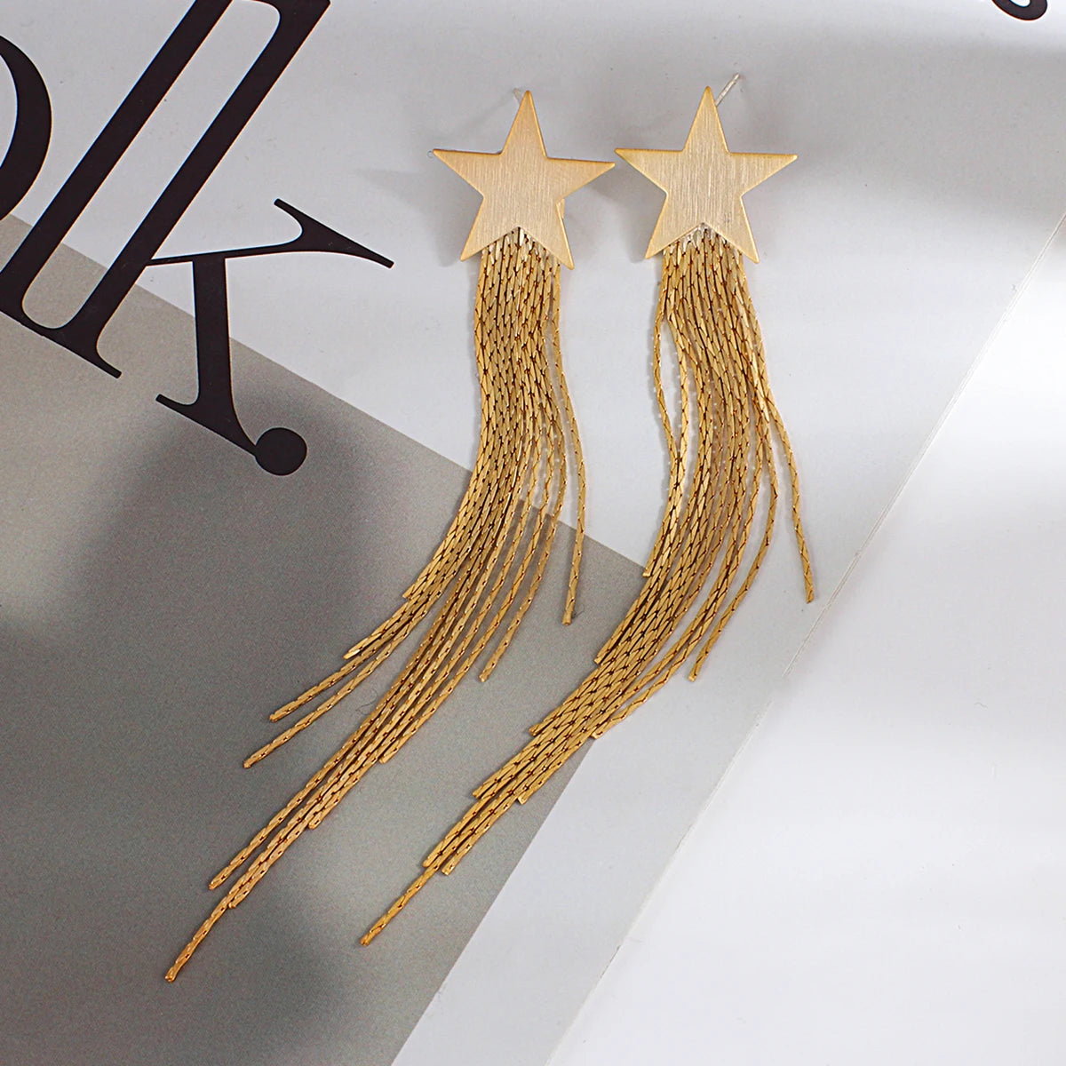AENSOA Gold Star Tassel Drop Earrings for Women