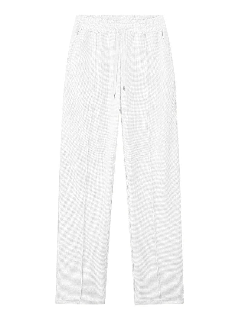 Spring and Autumn Men's Clothing Waffle Fabric Men's Suit Fashion Casual Zipper and Lapel Long Sleeve POLO Shirt Trousers Suit