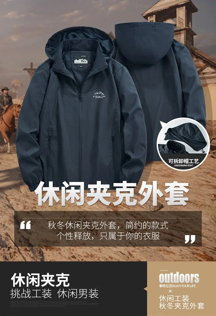 Men’s Hooded Windbreaker Jacket – Autumn Winter Casual Coat