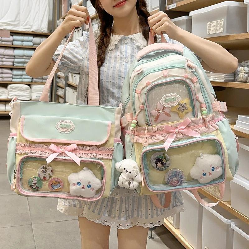 Large Capaci Children's School Bag Set for Girls Primary And Middle School Double oulder Bapa Sweet College Sle