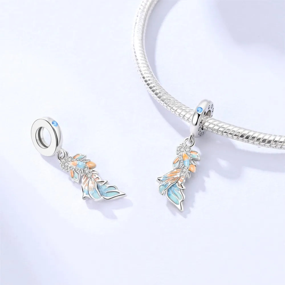 925 Sterling Silver Colorful Koi Pendant Beads Lucky Charm for DIY Bracelets