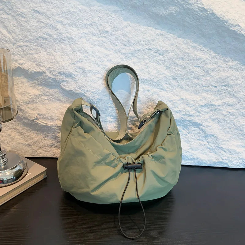 Nylon Pleated Shoulder Bag – Casual Crossbody Tote