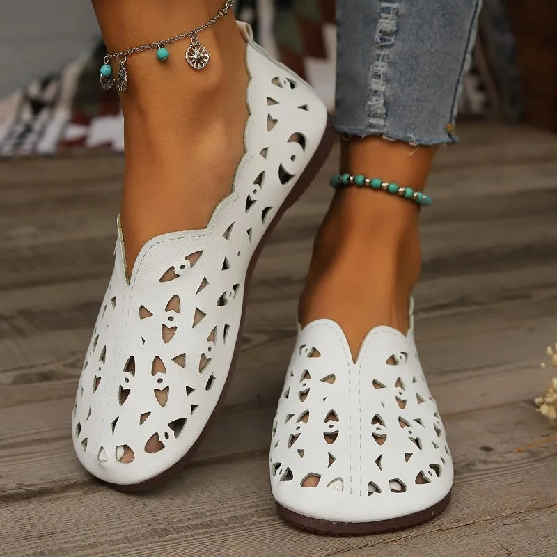 Women’s Genuine Leather Flat Shoes – Mary Jane Slip-On