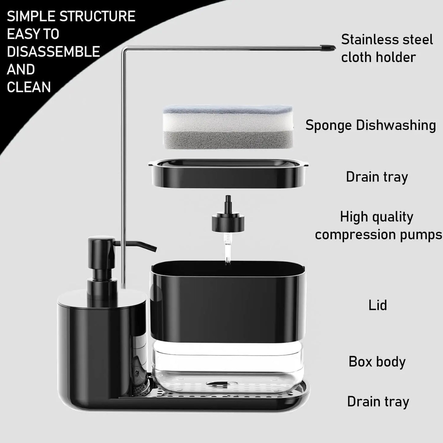 4-in-1 Kitchen Soap Dispenser with Sponge & Rag Rack