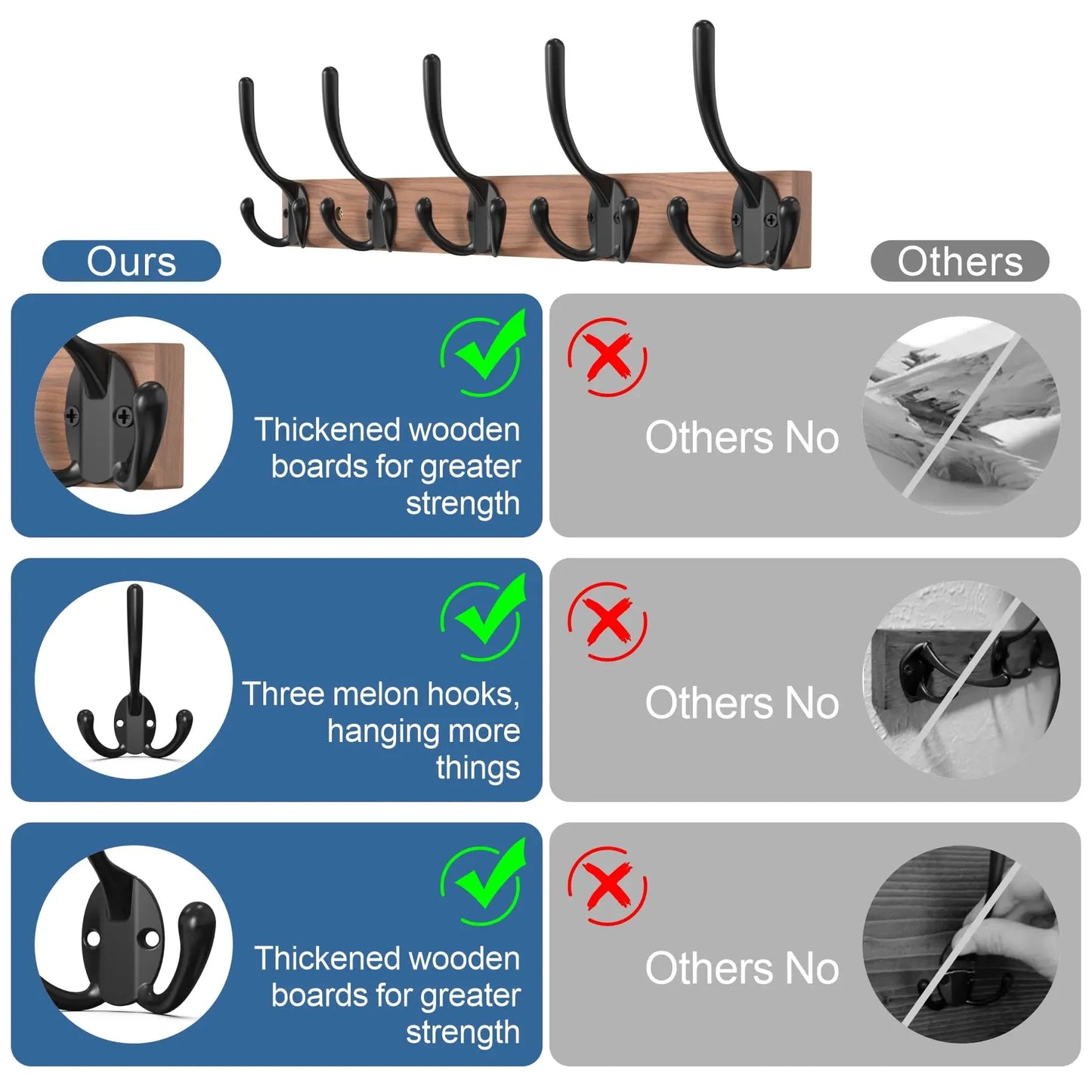 Wooden Coat Rack Wall Mount with 5 Hooks Home Decor Entryway Wall Hooks Coat Hanger for Hanging Towel Clothes Hat Key Holder