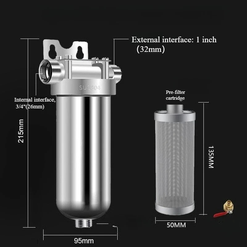 Pre-filter household well water whole house household water purifier 304 stainless steel high flow backwashing water filter