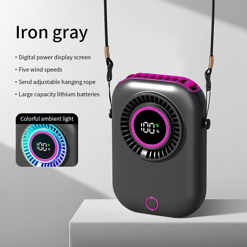 Portable Hanging Neck Fan with LED & 5 Speeds