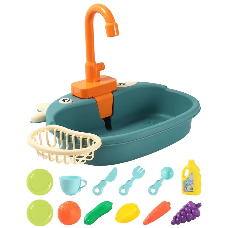 Kids Kitchen Sink Toy Set – Electric Pretend Play Dishwasher