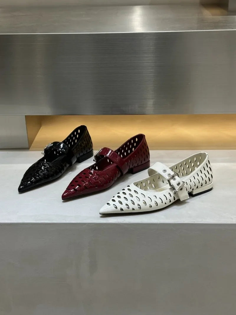 Women Sandals Pointed Toe  Flats Hollow Loafers Shoes