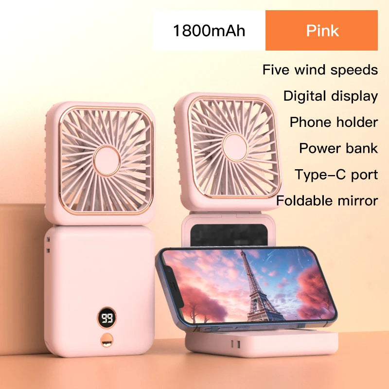 3-in-1 Mini Portable Neck & Handheld Fan with Power Bank