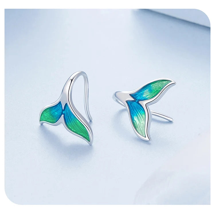 Bamoer 925 Silver Mermaid & Starfish Ocean Hoop Earrings