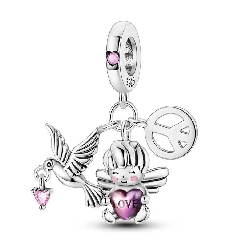 925 Sterling Silver Colorful Koi Pendant Beads Lucky Charm for DIY Bracelets