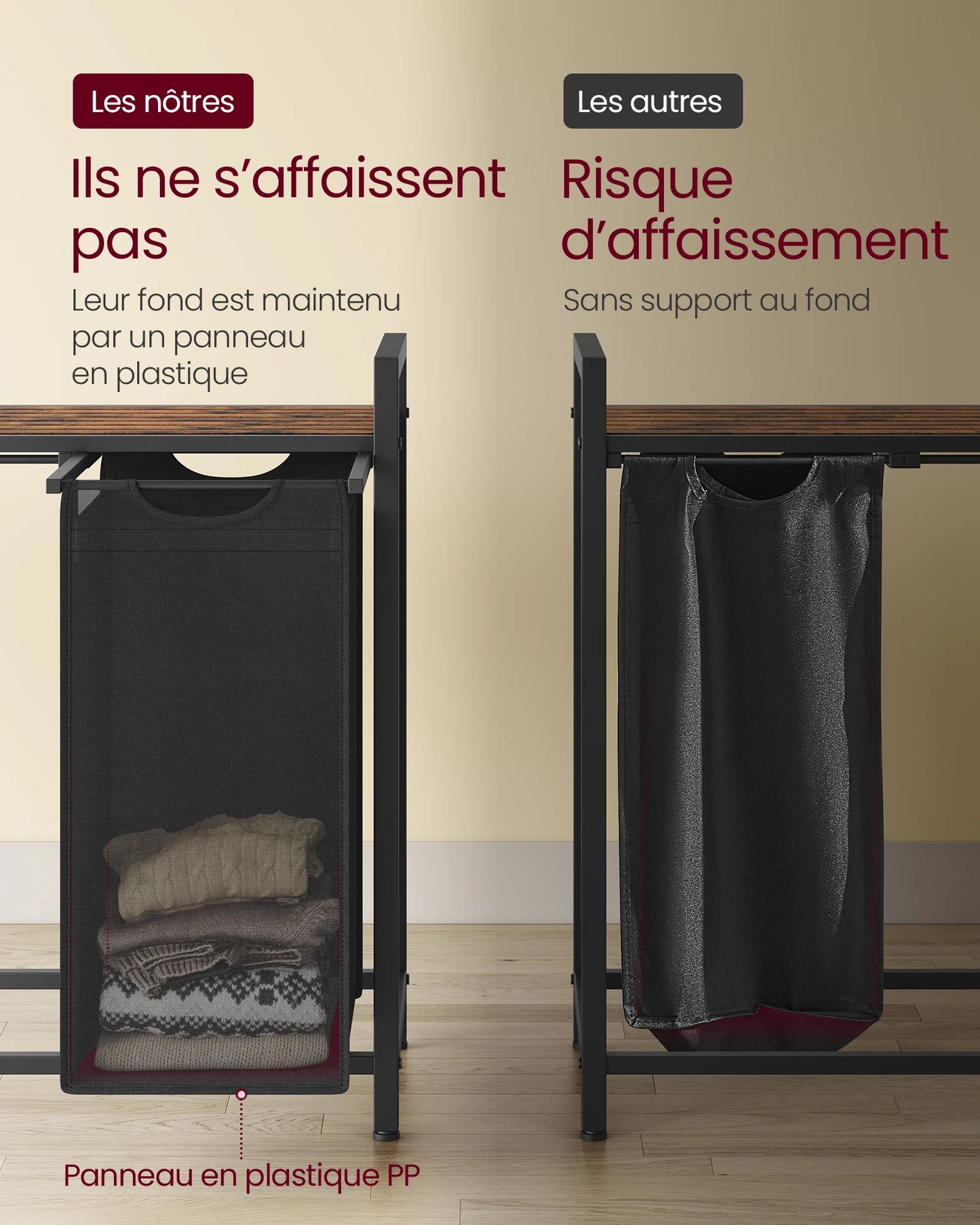 VASAGLE Laundry Basket, 4-Compartment Laundry Hamper, Pull-Out and Removable Laundry Bags, Laundry Sorter, Shelf, Metal Frame