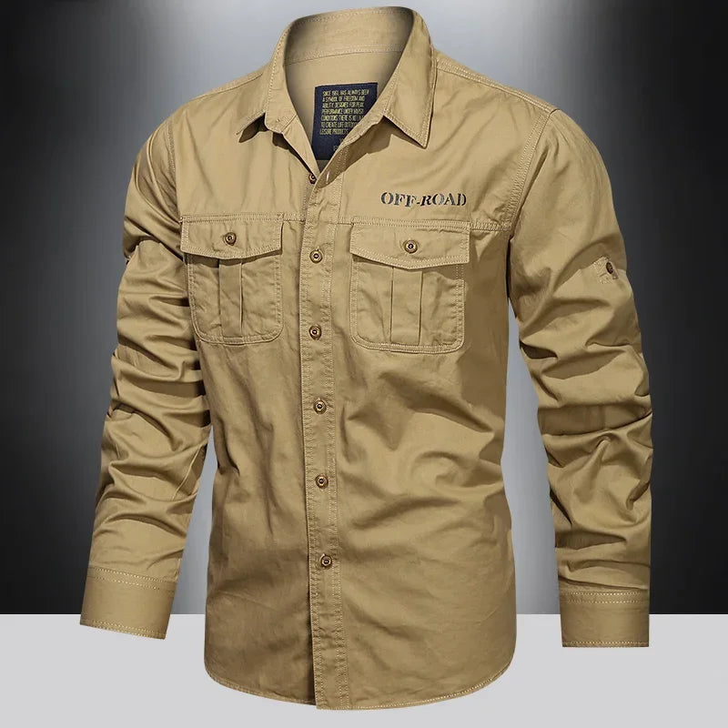 Men’s Outdoor Cotton Work Shirt – Multi-Pocket Safari Style