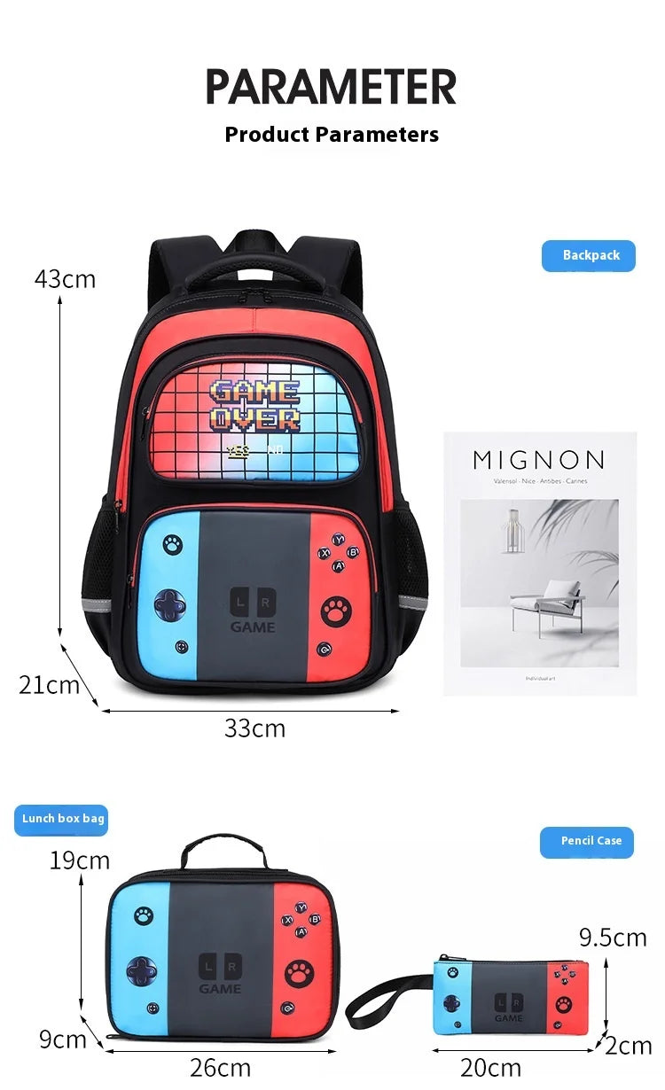 Back To School Game Console Pattern DIY School Bags for Primary and Secondary Students Lunch Bag Shoulder Bags Three Sets