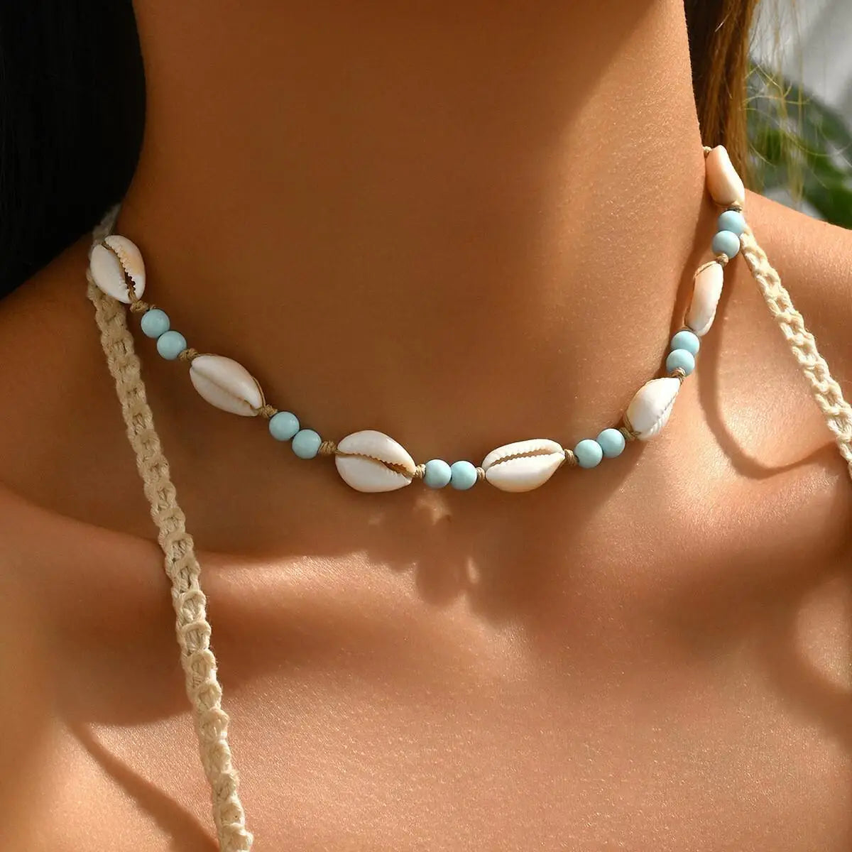 Shell Bead Pendant Necklace – Handmade Adjustable Beach