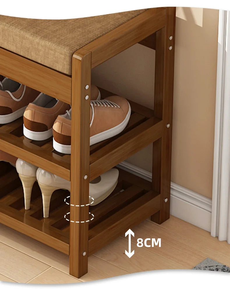 Bamboo Shoe Changing Stool – Modern Entryway Bench
