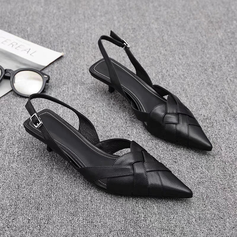 Weave Women Heeled Sandals Pointed Toe Elegant Shoes Woman Trend New Slippers Fashion Heels Women Zapatos Mujer