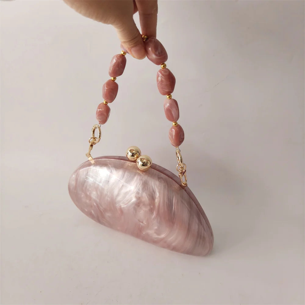 Marble Acrylic Evening Clutch Bag with Diamond Chain