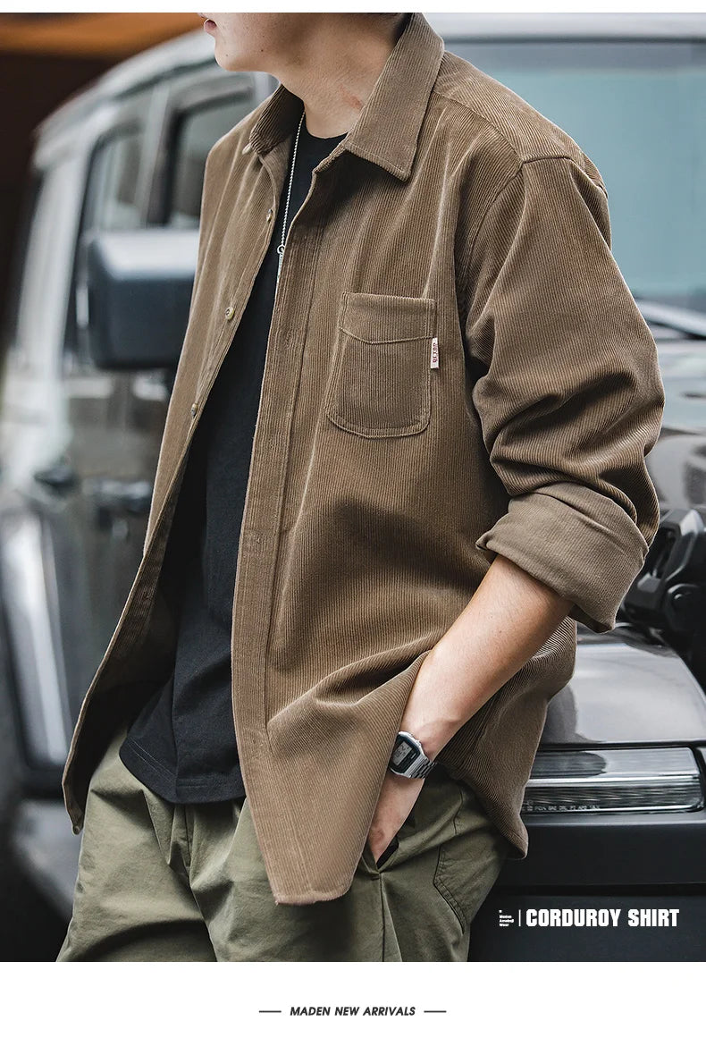 Men’s Corduroy Long Sleeve Casual Slim Fit Shirt
