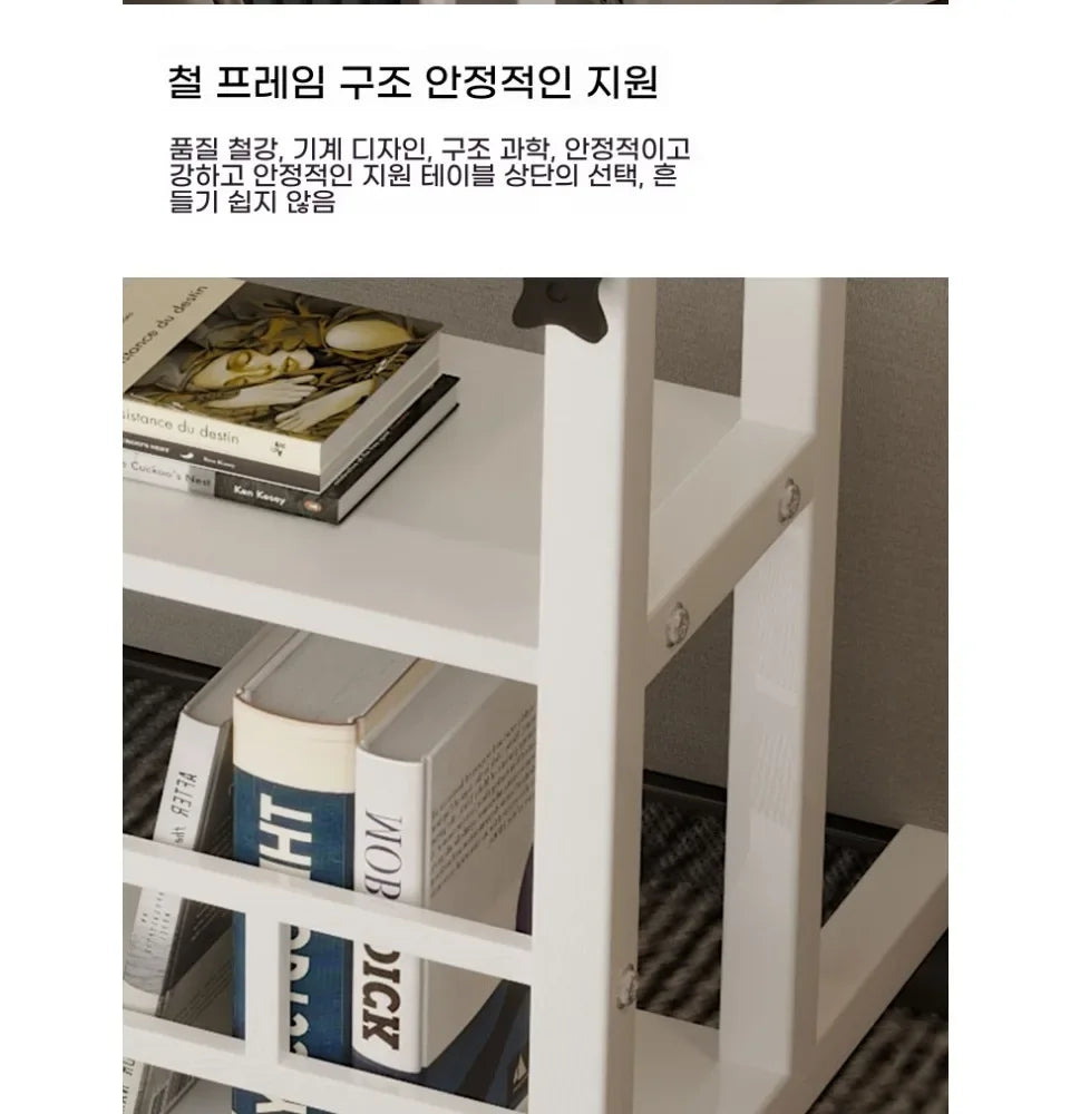 Simple Double-Layer Small Office Desk Floor Standing Simplicity Bedside Desk Adjustable Height Side Mobile Laptop Computer Table