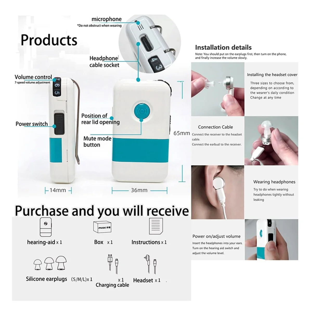 X11A Pocket Hearing Aids for Seniors Rechargeable Noise Cancelling Hearing Amplifier Pocket Talker Hearing Loss,Hearing Aids