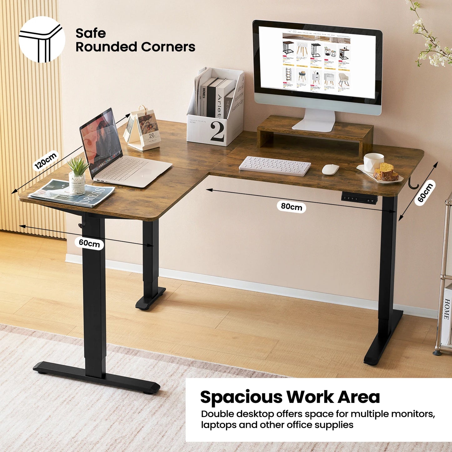 Electric L-Shaped Sit Stand Desk – 140x120cm Adjustable