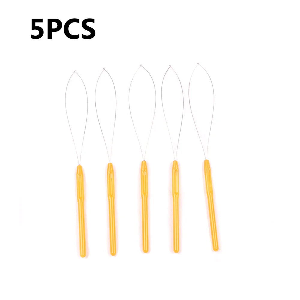 5 PCS Hair Extension Loop Needle Threader Pulling Hook Tool and Bead Device Tool Loop Threader for Hair or Feather Extensions