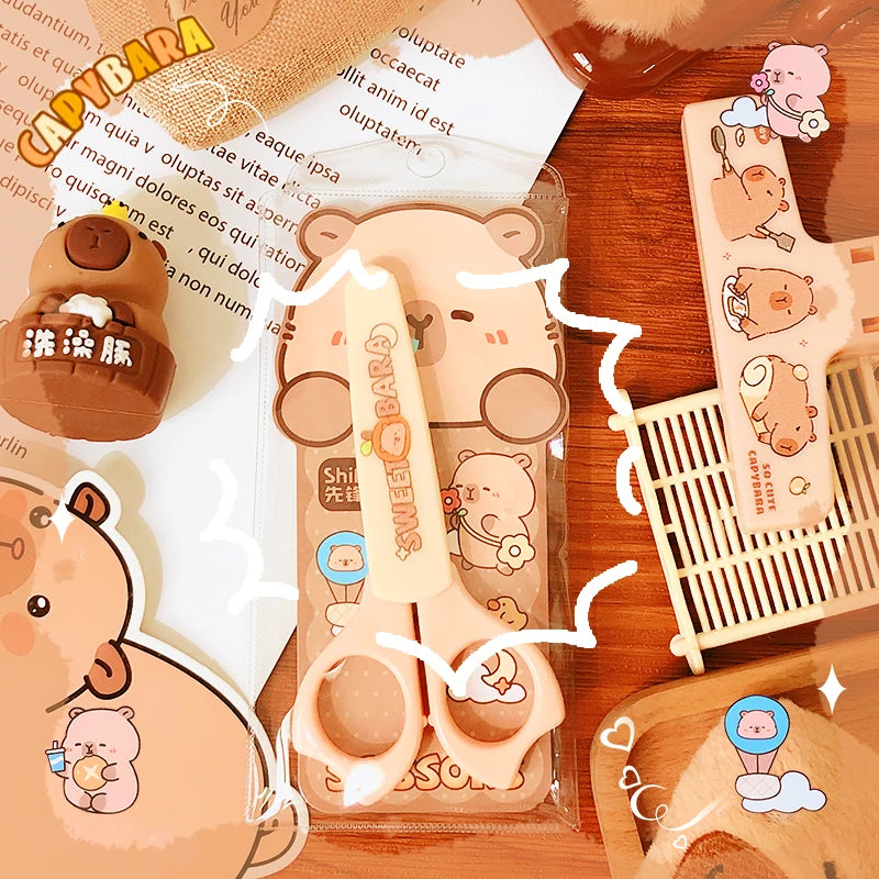 school supplies kawaii stationery scissors office supplies and school acsesories cute capybara mini scissors Pretty stationery