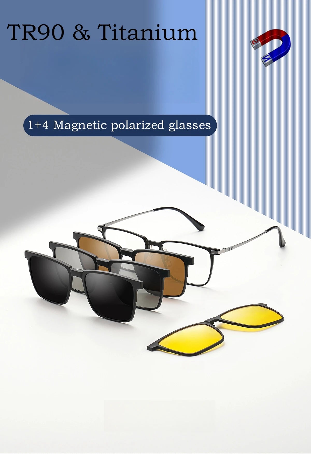 YIMARUILI Ultralight Polarized Magnetic Clip-On Glasses Men and Women TR90 Pure Titanium Optical Prescription Eyeglasses Frames