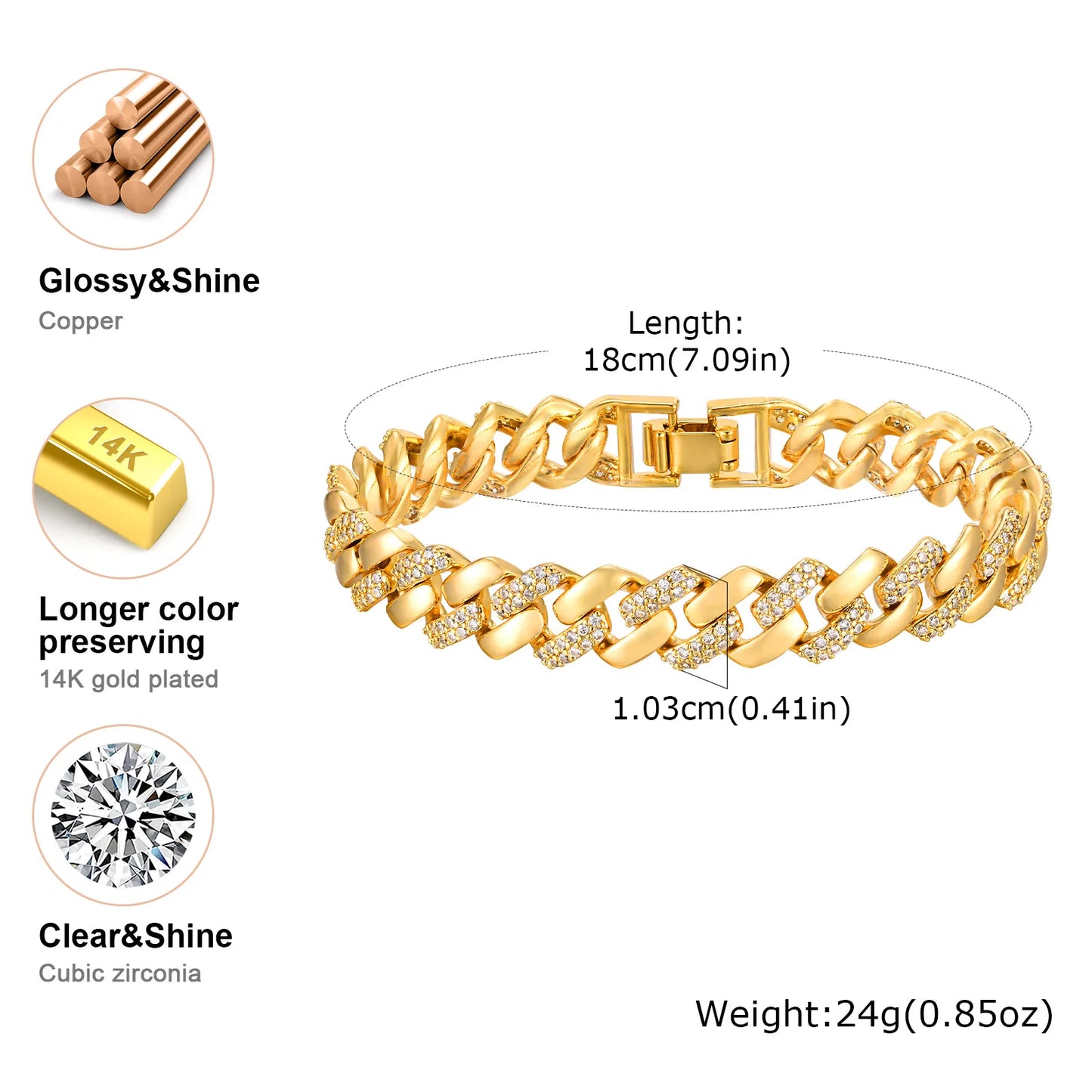 Vnox  Block Chain Bracelets For Women Cubic Zirconia Inlay, Gold Plated Fashion Charm Jewelry Gifts To Girlfriend