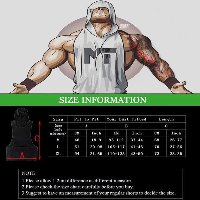 Men’s Sleeveless Hoodie – Cotton Gym Tank Top Vest