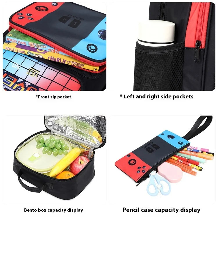Back To School Game Console Pattern DIY School Bags for Primary and Secondary Students Lunch Bag Shoulder Bags Three Sets