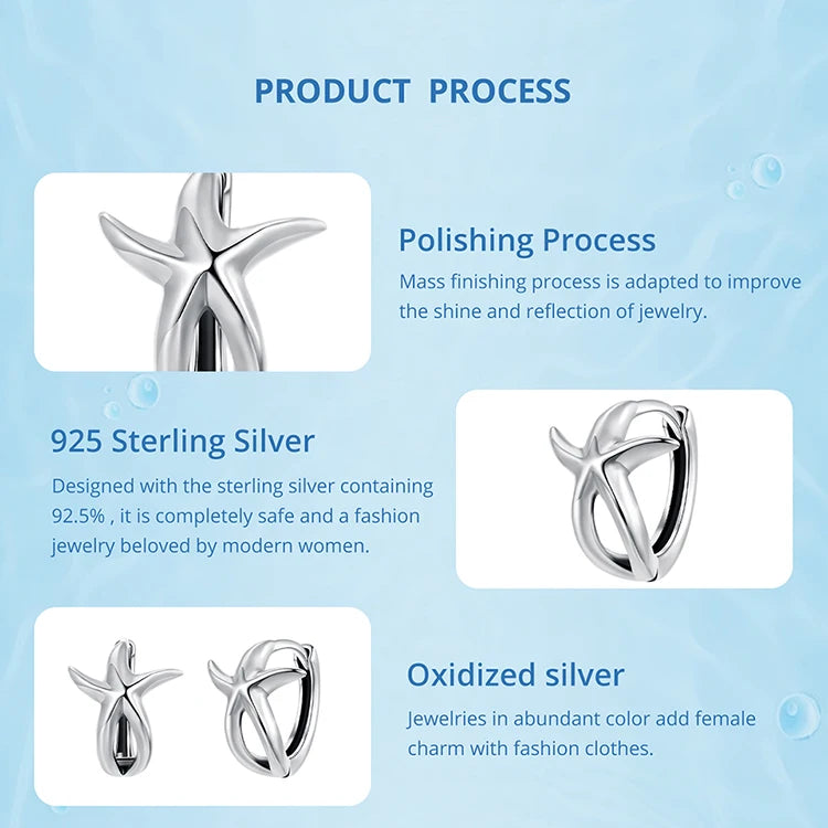Bamoer 925 Silver Mermaid & Starfish Ocean Hoop Earrings