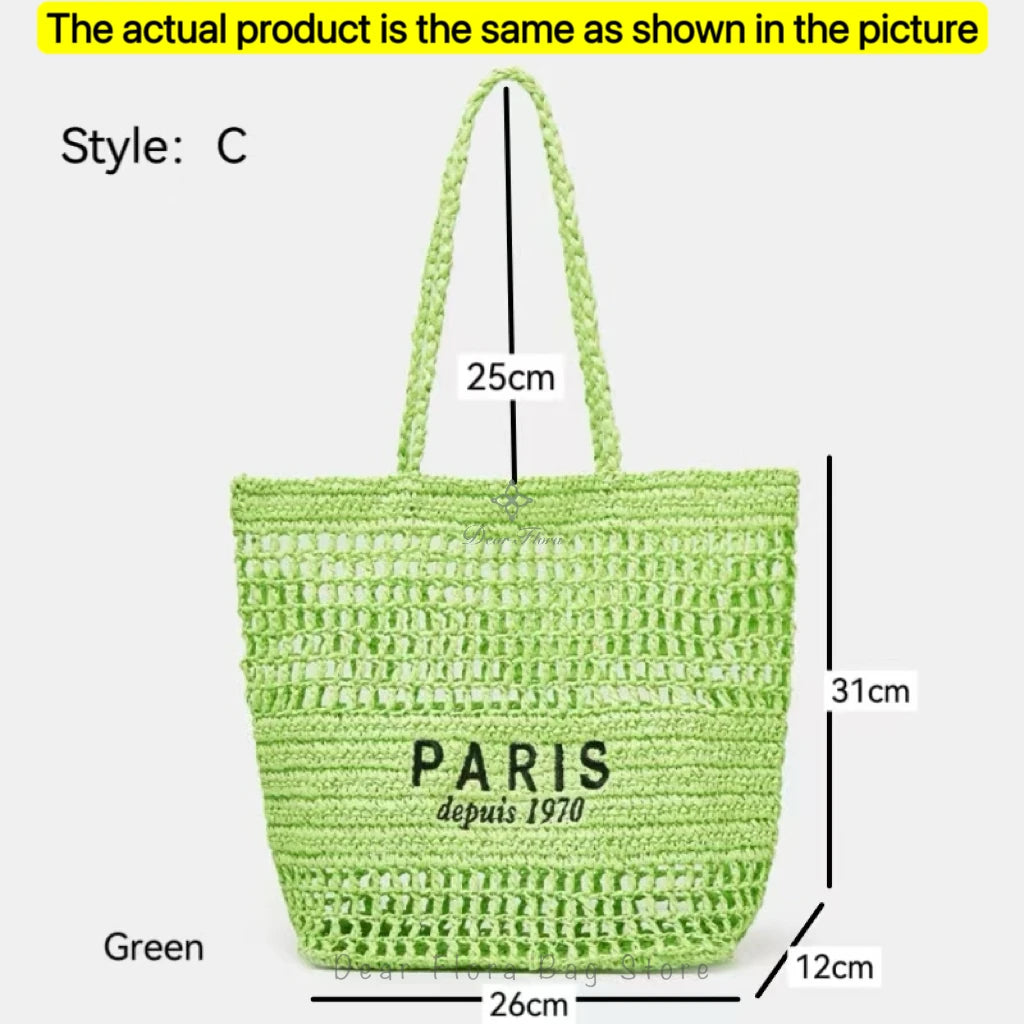 Women's Summer Beach Straw Style Tote Bag Handwoven Large Capacity Luxury Designer Travel Handbags Casual Portable Shoulder Bags