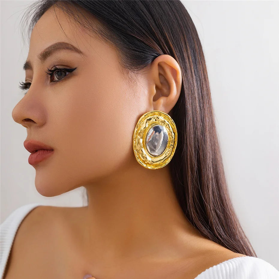 Large Round Circle Stud Earrings – Vintage Punk Style