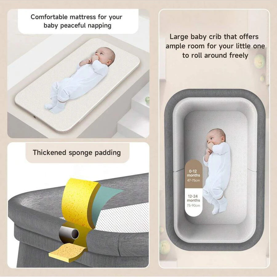 Sejoy 3 in 1 Rocking Crib Baby Bassinet Newborn Beside Sleeper Infant Sleeping Bed Convertible Anti-mosquito Foldable Portable