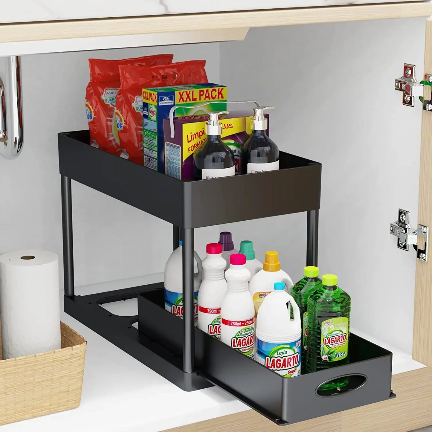 2-Tier Under Sink Organizer Sliding Drawer Rack
