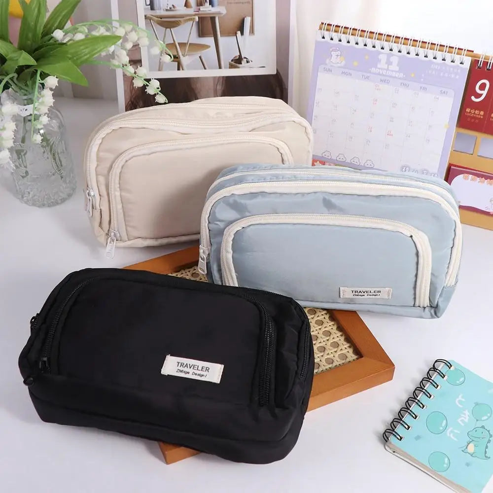 Black to School Large Capacity Pencil Bag Aesthetic Simple School Cases Large Capacity Pen Case School Students Supplies
