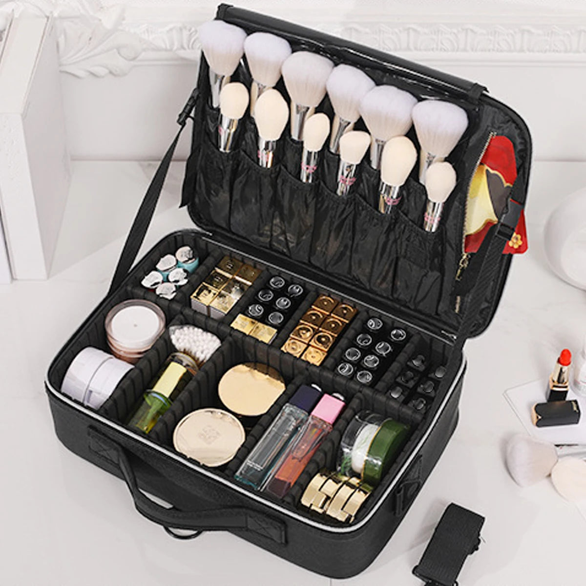 Diamond PU Makeup Case – Large Waterproof Travel Box