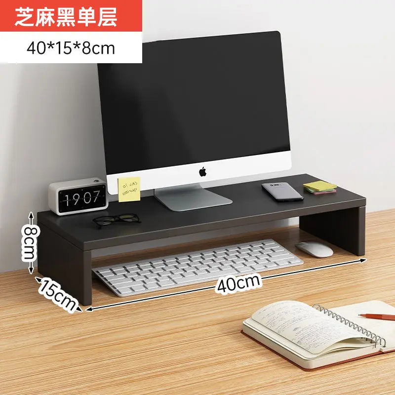 Double-Layer Wooden Computer Monitor Stand with Storage